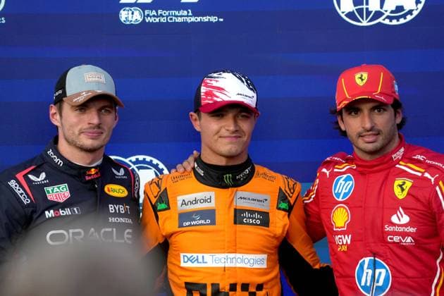 FORMULA 1 PIRELLI UNITED STATES GRAND PRIX 2024 18.10.2024, Circuit of The Americas, Austin, FORMULA 1 PIRELLI UNITED STATES GRAND PRIX 2024 ,im Bild Poleposition für Lando Norris (GBR), McLaren F1 Team, 2.Startplatz für Max Verstappen (NLD), Oracle Red Bull Racing, 3.Startplatz für Carlos Sainz Jr. (ESP), Scuderia Ferrari HP