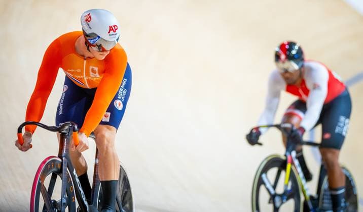 BALLERUP - Jeffrey Hoogland and Nicholas Paul (TTO) in action at the sprint semifinals on the fourth day of the World Track cycling, Rad, Radsport, Bahnrad, Bahn Championships at the Ballerup Super Arena. ANP IRIS VAN DEN BROEK xVIxANPxSportx xxANPxIVx 511343198 originalFilename: 511343198.jpg