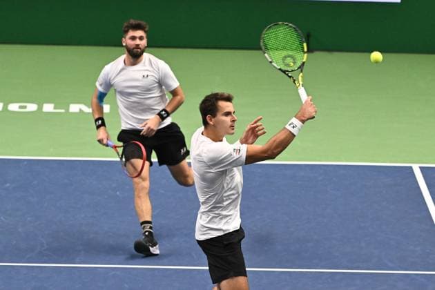 STOCKHOLM, SVERIGE 20241020 Patrik Rikl, Tjeckien och Petr Nouza i dubbelfinal mot Harri Heliövaara Finland, och Henry Patten, Storbritannien under tennisturneringen BNP Paribas Nordic Open i Kungliga tennishallen. STOCKHOLM SVERIGE x10090x