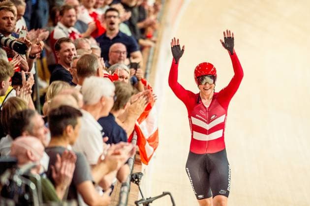 241020 Julie Leth celebrates after Women™s Point Race during day 5 of the 2024 UCI Tissot Track cycling, Rad, Radsport, Bahnrad, Bahn World Championships on October 20, 2024 in Ballerup. Photo: Christian Örnberg BILDBYRAN COP 166 CO0482 cykling cycling sykling cykel vm cykel2024 uci tissot track cycling world championships cykling wc 2024 uci tissot track cycling world championships 5 bbeng grappa33 jubel Copyright: CHRISTIANxÖRNBERG BB241020CO003