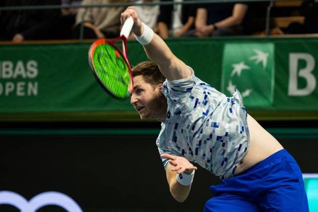 241020 Henry Patten of the United Kingdom competes during the men™s double final on day 9 of the ATP, Tennis Herren 250 Nordic Open on October 20, 2024 in Stockholm. Photo: Michael Campanella BILDBYRAN COP 313 MC0109 tennis atp 250 nordic open day 9 finals bbeng Copyright: MICHAELxCAMPANELLA BB241020MC024