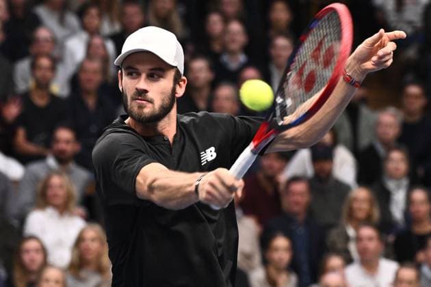 STOCKHOLM, SVERIGE 20241020 Tommy Paul, USA, i singelfinal mot Grigor Dimitrov, Bulgarien, under tennisturneringen BNP Paribas Nordic Open i Kungliga tennishallen. STOCKHOLM SVERIGE x10090x