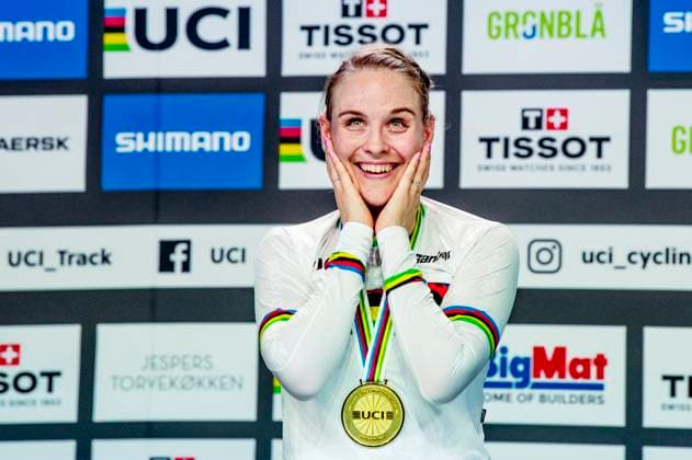 241020 Julie Leth of Denmark celebrates after Women s Points Race during day 5 of the 2024 UCI Tissot Track cycling, Rad, Radsport, Bahnrad, Bahn World Championships on October 20, 2024 in Ballerup. Photo: Christian Örnberg BILDBYRAN COP 166 CO0482 cykling cycling sykling cykel vm cykel2024 uci tissot track cycling world championships wc 2024 uci tissot track cycling world championships 5 bbeng grappa33 Copyright: CHRISTIANxÖRNBERG BB241020CO035