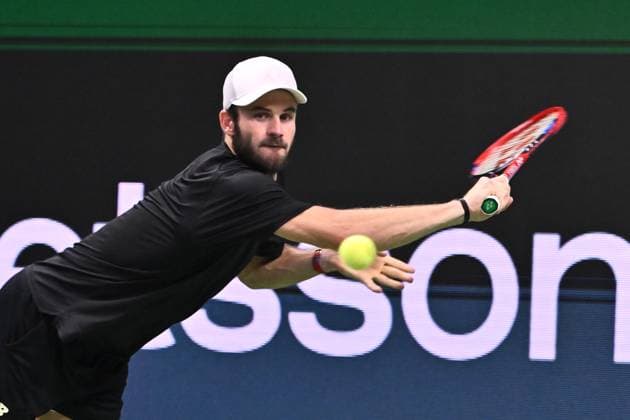STOCKHOLM, SVERIGE 20241020 Tommy Paul, USA, i singelfinal mot Grigor Dimitrov, Bulgarien, under tennisturneringen BNP Paribas Nordic Open i Kungliga tennishallen. STOCKHOLM SVERIGE x10090x