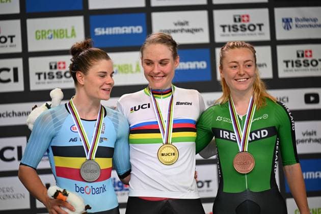 20-10-2024 World Championships Elite Women Track; Giornata 05; 2024, Danimarca; 2024, Belgium; 2024, Irlanda; Leth, Julie; Kopecky, Lotte; Gillespie, Lara; Velodromo Ballerup; 