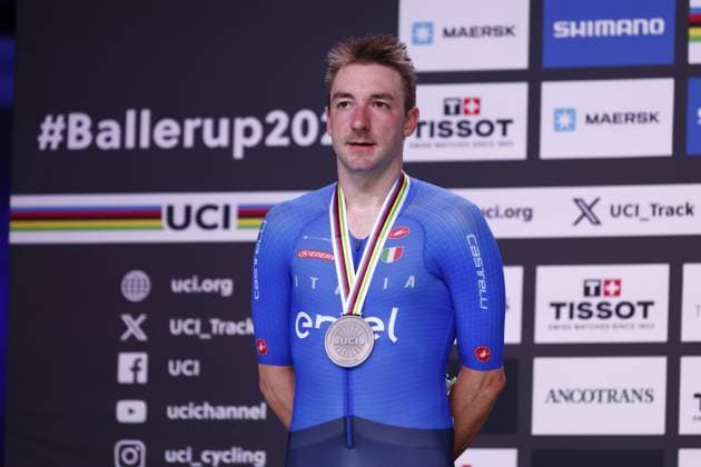 Tissot Track cycling, Rad, Radsport, Bahnrad, Bahn World Championship, WM, Weltmeisterschaft - Ballerup, Copenaghen, Den- 18-10-2024 - Men s Elimination race, Silver Medal Medal, Elia Viviani, Italy during Tissot 2024 Track World Championships, Track cycling race in Copenhagen, Denmark, October 20 2024 Copyright: xStefanoxCavasino IPAxSportx xipax xx IPA_50778400 IPA_Agency_IPA50778400