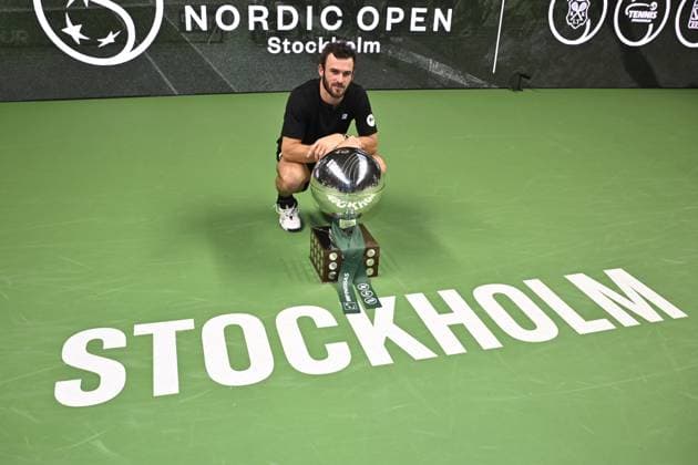 Sport Themen der Woche KW42 Sport Bilder des Tages STOCKHOLM, SWEDEN 20241020 Tommy Paul of USA poses with the trophy after winning the final BNP Paribas Nordic Open ATP, Tennis Herren tennis singles match against Grigor Dimitrov of Bulgaria at the Royal Tennis Hall, in Stockholm, Sweden, on Oct. 20, 2024. STOCKHOLM SWEDEN x10090x *** STOCKHOLM, SWEDEN 20241020 Tommy Paul of USA poses with the trophy after winning the final BNP Paribas Nordic Open ATP tennis singles match against Grigor Dimitrov of Bulgaria at the Royal Tennis Hall, in Stockholm, Sweden, on Oct 20, 2024 STOCKHOLM SWEDEN x10090x  Copyright: xClaudioxBresciani TTx SWEDEN TENNIS NORDIC OPEN