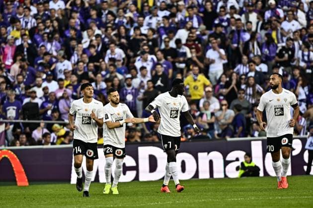 Joie but Ibrahima Niane (sco) FOOTBALL : Toulouse vs Angers - 8eme Journee de Ligue 1 McDonald S - Toulouse - 19 10 2024 ThierryBreton Panoramic 