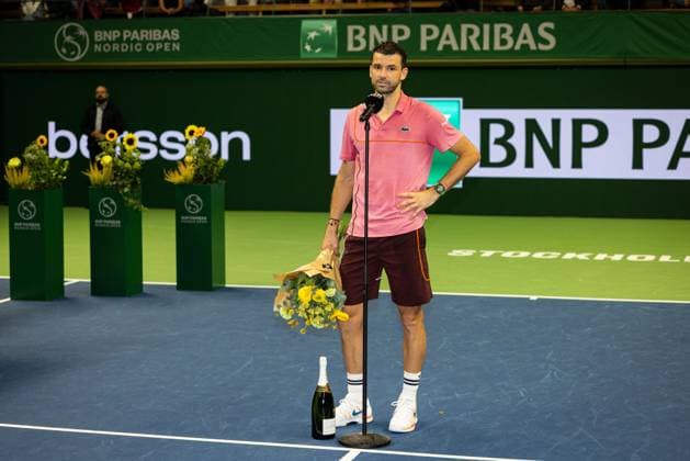 241020 Second place Grigor Dimitrov of Bulgaria after the men™s final on day 9 of the ATP, Tennis Herren 250 Nordic Open on October 20, 2024 in Stockholm. Photo: Michael Campanella BILDBYRAN COP 313 MC0109 tennis atp 250 nordic open day 9 finals bbeng Copyright: MICHAELxCAMPANELLA BB241020MC053