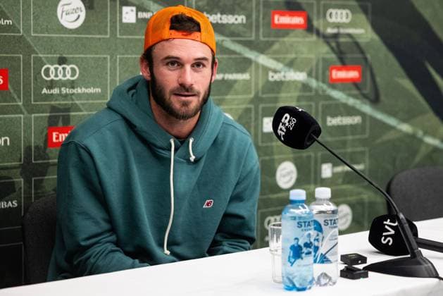 241020 Tommy Paul of the United States gives a press conference, PK, Pressekonferenz after the men™s final on day 9 of the ATP, Tennis Herren 250 Nordic Open on October 20, 2024 in Stockholm. Photo: Michael Campanella BILDBYRAN COP 313 MC0109 tennis atp 250 nordic open day 9 finals bbeng Copyright: MICHAELxCAMPANELLA BB241020MC138