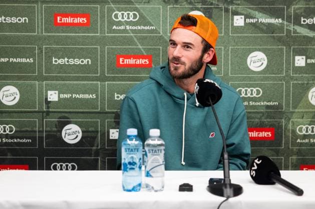 241020 Tommy Paul of the United States gives a press conference, PK, Pressekonferenz after the men™s final on day 9 of the ATP, Tennis Herren 250 Nordic Open on October 20, 2024 in Stockholm. Photo: Michael Campanella BILDBYRAN COP 313 MC0109 tennis atp 250 nordic open day 9 finals bbeng Copyright: MICHAELxCAMPANELLA BB241020MC130