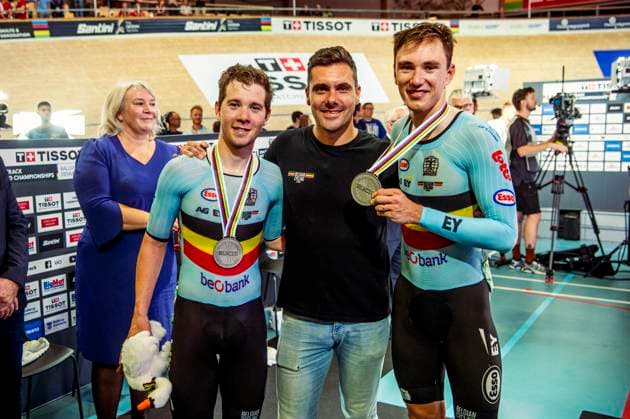 241020 Fabio van den Bossche of Belgium, Kenny De Ketele and Lindsay de Vylder of Belgium celebrates after Men s Madison during day 5 of the 2024 UCI Tissot Track cycling, Rad, Radsport, Bahnrad, Bahn World Championships on October 20, 2024 in Ballerup. Photo: Christian Örnberg BILDBYRAN COP 166 CO0482 cykling cycling sykling cykel vm cykel2024 uci tissot track cycling world championships wc 2024 uci tissot track cycling world championships 5 bbeng grappa33 jubel Copyright: CHRISTIANxÖRNBERG BB241020CO088