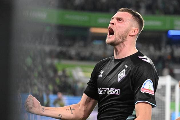 GER, 1. FBL, VfL Wolfsburg vs SV Werder Bremen 20.10.2024, Volkswagen Arena, Wolfsburg, GER, 1. FBL, VfL Wolfsburg vs SV Werder Bremen im Bild picture shows Marvin Ducksch (Werder Bremen 07) jubelt
