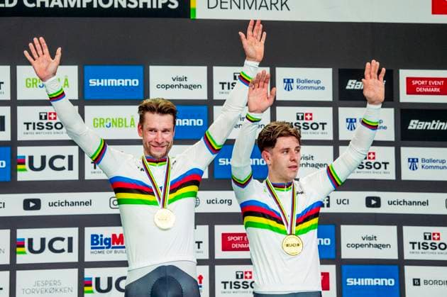 241020 Roger Kluge of Germany and Tim Torn Teutenberg of Germany celebrates after Men s Madison during day 5 of the 2024 UCI Tissot Track cycling, Rad, Radsport, Bahnrad, Bahn World Championships on October 20, 2024 in Ballerup. Photo: Christian Örnberg BILDBYRAN COP 166 CO0482 cykling cycling sykling cykel vm cykel2024 uci tissot track cycling world championships wc 2024 uci tissot track cycling world championships 5 bbeng grappa33 Copyright: CHRISTIANxÖRNBERG BB241020CO095
