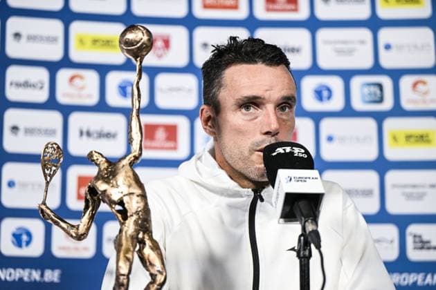 Spanish Roberto Bautista-Agut pictured during a press conference, PK, Pressekonferenz at a tennis match in the finals of the singles competition at the ATP, Tennis Herren European Open Tennis tournament in Antwerp, Sunday 20 October 2024. TOM GOYVAERTS TomxGoyvaerts  x103113728x