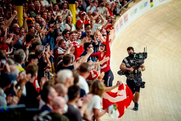 241020 Julie Leth of Denmark celebrates after Women s Points Race during day 5 of the 2024 UCI Tissot Track cycling, Rad, Radsport, Bahnrad, Bahn World Championships on October 20, 2024 in Ballerup. Photo: Christian Örnberg BILDBYRAN COP 166 CO0482 cykling cycling sykling cykel vm cykel2024 uci tissot track cycling world championships wc 2024 uci tissot track cycling world championships 5 bbeng grappa33 Copyright: CHRISTIANxÖRNBERG BB241020CO135