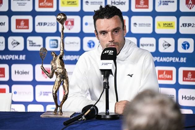 Spanish Roberto Bautista-Agut pictured during a press conference, PK, Pressekonferenz after a tennis match in the finals of the singles competition at the ATP, Tennis Herren European Open Tennis tournament in Antwerp, Sunday 20 October 2024. TOM GOYVAERTS TomxGoyvaerts  x103117916x