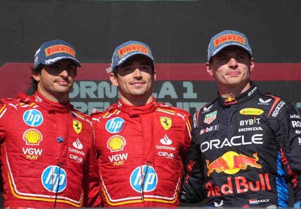 FORMULA 1 PIRELLI UNITED STATES GRAND PRIX 2024 20.10.2024, Circuit of The Americas, Austin, FORMULA 1 PIRELLI UNITED STATES GRAND PRIX 2024 ,im Bild Sieger Charles Leclerc (MCO), Scuderia Ferrari HP, 2.Platz f+ür Carlos Sainz Jr. (ESP), 3.Platz für Max Verstappen (NLD), Oracle Red Bull Racing