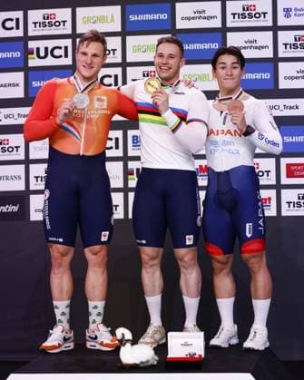CICLISMO - Ciclismo su Pista - Tissot 2024 Track World Championships Tissot Track cycling, Rad, Radsport, Bahnrad, Bahn World Championship, WM, Weltmeisterschaft - Ballerup, Copenaghen, Den- 18-10-2024 - Men s Sprint - Lavreysen Harrie, Hoogland Jeffrey, Ota Kaiya during Tissot 2024 Track World Championships, Track cycling race in Copenhagen, Denmark, October 20 2024 Copenhagen Denmark Copyright: xIPAxSport ABACAx