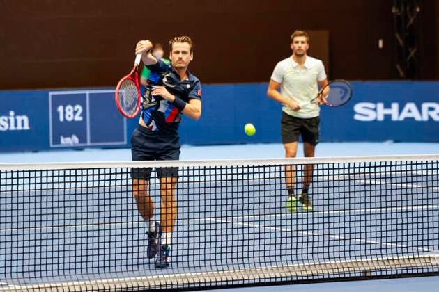 Wesley Koolhof (NED) und Nikola Mektic (CRO) , Tennis, Swiss Indoors ATP, Tennis Herren World Tour 500), 1 8-Finals Doppel, 2024, Wesley Koolhof (NED), Nikola Mektic (CRO) vs. Francisco Cerundolo (ARG), Tomas Martin Etcheverry (ARG), 21.10.2024, St. Jakobshalle, Basel, Schweiz Basel St. Jakobshalle BS Schweiz Copyright: xGrantxHubbsx