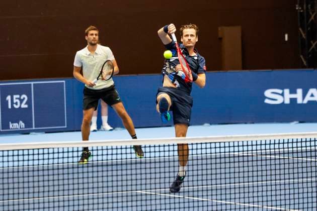 Nikola Mektic (CRO) und Wesley Koolhof (NED) , Tennis, Swiss Indoors ATP, Tennis Herren World Tour 500), 1 8-Finals Doppel, 2024, Wesley Koolhof (NED), Nikola Mektic (CRO) vs. Francisco Cerundolo (ARG), Tomas Martin Etcheverry (ARG), 21.10.2024, St. Jakobshalle, Basel, Schweiz Basel St. Jakobshalle BS Schweiz Copyright: xGrantxHubbsx