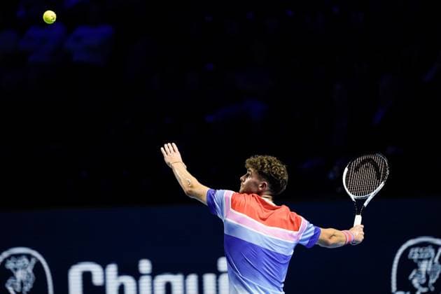 21.10.2024, Basel, St. Jakobshalle, ATP, Tennis Herren Swiss Indoorss Basel, Jerome Kym (SUI) in action Basel St. Jakobshalle Basel Switzerland Copyright: xJustPictures.ch DanielaxPorcellix jp-en-DaPo-20241021-_DP15967