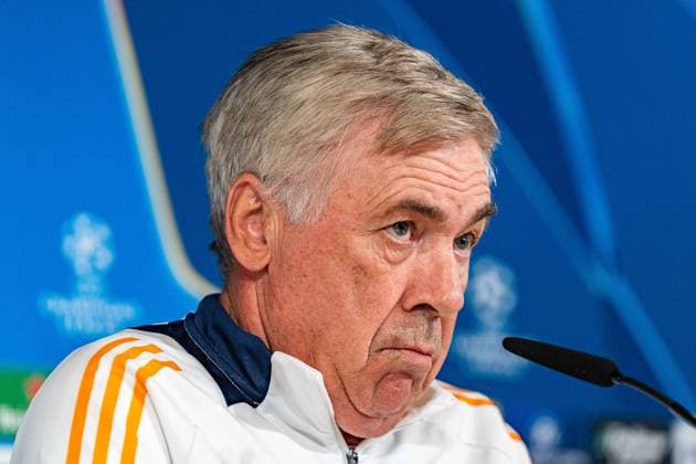 21.10.2024, Pressekonferenz vor Real Madrid vs. Borussia Dortmund, UEFA Champions League, 3. Spieltag Carlo Ancelotti Pressekonferenz, Trainer Real Madrid Copyright: xBahhoxKarax