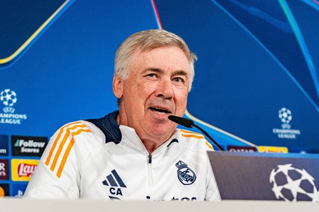 21.10.2024, Pressekonferenz vor Real Madrid vs. Borussia Dortmund, UEFA Champions League, 3. Spieltag Carlo Ancelotti Pressekonferenz, Trainer Real Madrid Copyright: xBahhoxKarax