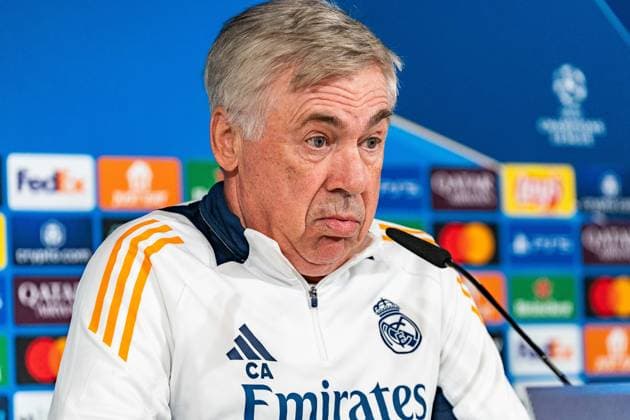 Sport Bilder des Tages 21.10.2024, Pressekonferenz vor Real Madrid vs. Borussia Dortmund, UEFA Champions League, 3. Spieltag Carlo Ancelotti Pressekonferenz, Trainer Real Madrid Copyright: xBahhoxKarax