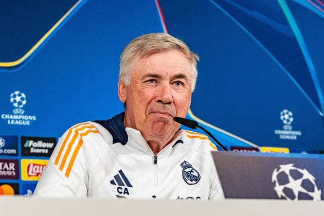 21.10.2024, Pressekonferenz vor Real Madrid vs. Borussia Dortmund, UEFA Champions League, 3. Spieltag Carlo Ancelotti Pressekonferenz, Trainer Real Madrid Copyright: xBahhoxKarax