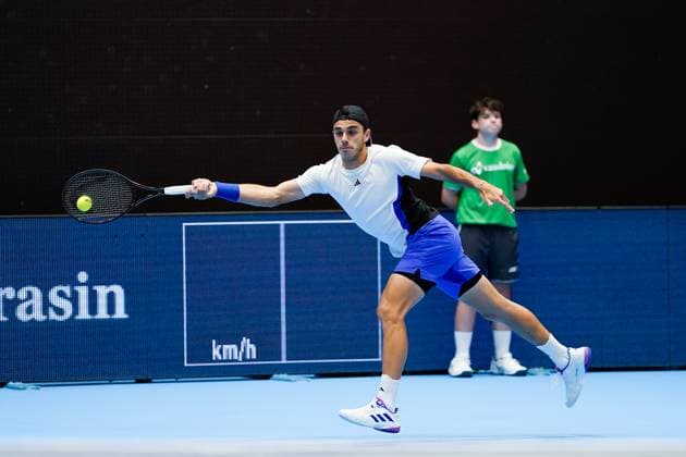 21.10.2024, Basel, St. Jakobshalle, ATP, Tennis Herren Swiss Indoors Basel, Francisco Cerundolo (ARG) in action during the double match Basel St. Jakobshalle Basel Switzerland Copyright: xJustPictures.ch DanielaxPorcellix jp-en-DaPo-jkfldskjflks
