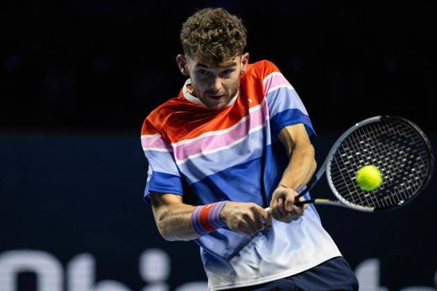 21st October 2024; St. Jakobshalle, Basel, Switzerland; ATP, Tennis Herren 500 Swiss Indoors Basel Tennis, Day 1; Jerome Kym (SUI) in action against Ugo Humbert (FRA) in the first round  ActionPlus12705880 DavidxEmm