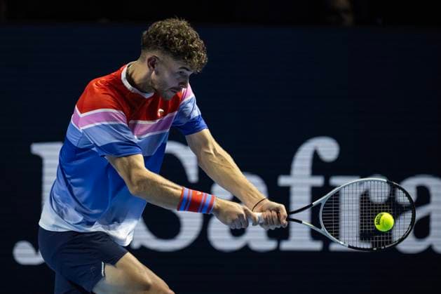 21st October 2024; St. Jakobshalle, Basel, Switzerland; ATP, Tennis Herren 500 Swiss Indoors Basel Tennis, Day 1; Jerome Kym (SUI) in action against Ugo Humbert (FRA) in the first round  ActionPlus12705892 DavidxEmm
