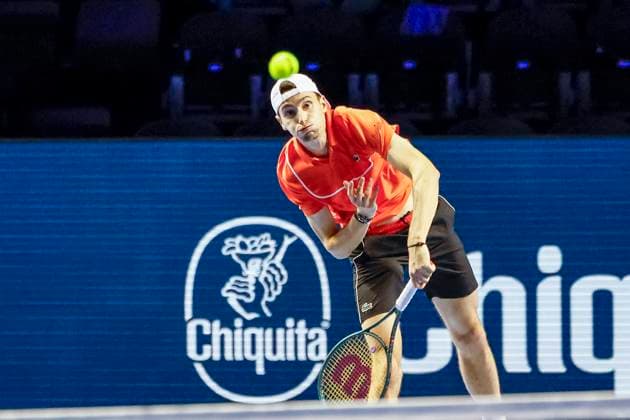 Ugo Humbert (FRA) , Tennis, Swiss Indoors ATP, Tennis Herren World Tour 500), 1 16 Finals Einzel, 2024, Ugo Humbert (FRA) vs. Jerome Kym (SUI), 21.10.2024, St. Jakobshalle, Basel, Schweiz Basel St. Jakobshalle BS Schweiz Copyright: xGrantxHubbsx