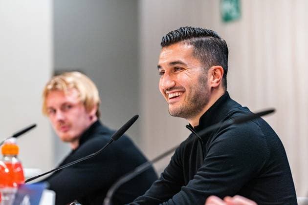 21.10.2024, Pressekonferenz vor Real Madrid vs. Borussia Dortmund, UEFA Champions League, 3. Spieltag Nuri Sahin und Julian Brandt bei der Pressekonferenz von Borussia Dortmund Copyright: xBahhoxKarax