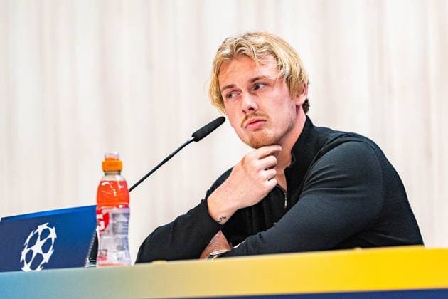 21.10.2024, Pressekonferenz vor Real Madrid vs. Borussia Dortmund, UEFA Champions League, 3. Spieltag Nuri Sahin und Julian Brandt bei der Pressekonferenz von Borussia Dortmund Copyright: xBahhoxKarax