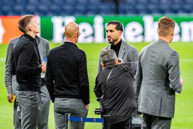 21.10.2024, Pressekonferenz vor Real Madrid vs. Borussia Dortmund, UEFA Champions League, 3. Spieltag Borussia Dortmund zur Platzbegehung im Santiago Bernabeu, hier Nico Schlotterbeck, Emre Can Copyright: xBahhoxKarax