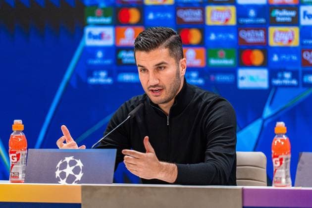 21.10.2024, Pressekonferenz vor Real Madrid vs. Borussia Dortmund, UEFA Champions League, 3. Spieltag Nuri Sahin und Julian Brandt bei der Pressekonferenz von Borussia Dortmund Copyright: xBahhoxKarax