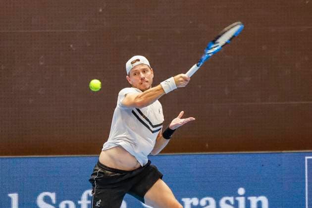 James Duckworth (AUS) , Tennis, Swiss Indoors ATP, Tennis Herren World Tour 500), 1 16 Finals Einzel, 2024, James Duckworth (AUS) vs. Giovanni Mpetshi Perricard (FRA), 21.10.2024, St. Jakobshalle, Basel, Schweiz Basel St. Jakobshalle BS Schweiz Copyright: xGrantxHubbsx