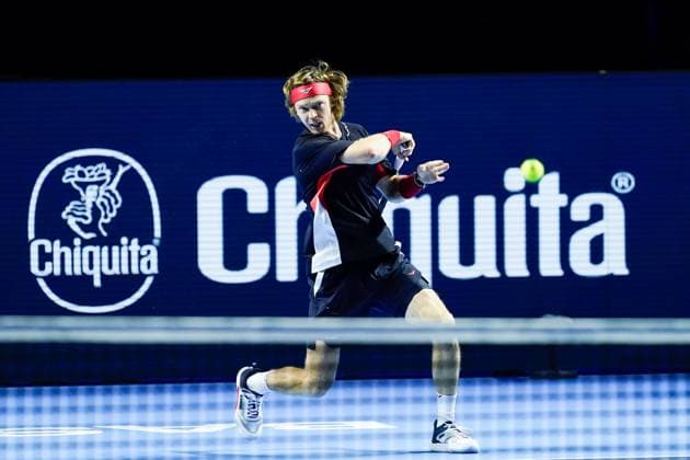 21.10.2024, Basel, St. Jakobshalle, ATP, Tennis Herren Swiss Indoors Basel, Andrey Rublev (RUS) in action Basel St. Jakobshalle Basel Switzerland Copyright: xJustPictures.ch DanielaxPorcellix jp-en-DaPo-20241021-_DP16572