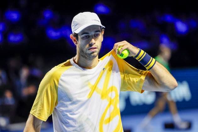 Nuno Borges (POR) , Tennis, Swiss Indoors ATP, Tennis Herren World Tour 500), 1 16 Finals Einzel, 2024, Andrey Rublev vs. Nuno Borges (POR), 21.10.2024, St. Jakobshalle, Basel, Schweiz Basel St. Jakobshalle BS Schweiz Copyright: xGrantxHubbsx