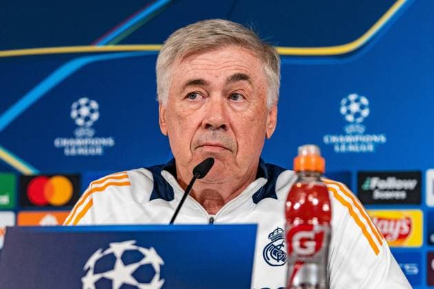 21.10.2024, Pressekonferenz vor Real Madrid vs. Borussia Dortmund, UEFA Champions League, 3. Spieltag Carlo Ancelotti Pressekonferenz, Trainer Real Madrid Copyright: xBahhoxKarax