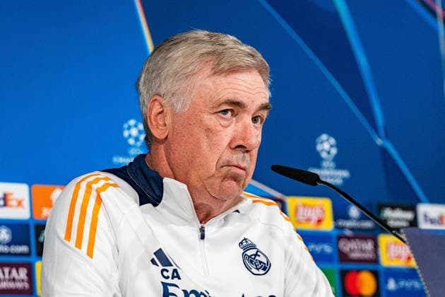 21.10.2024, Pressekonferenz vor Real Madrid vs. Borussia Dortmund, UEFA Champions League, 3. Spieltag Carlo Ancelotti Pressekonferenz, Trainer Real Madrid Copyright: xBahhoxKarax