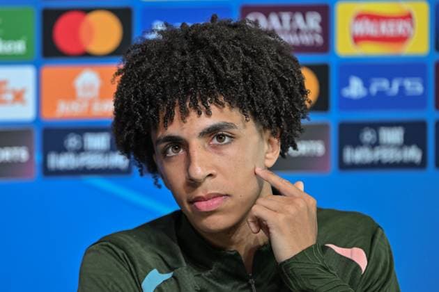 Manchester City v Sparta Prague Champions League press conference, PK, Pressekonferenz Rico Lewis of Manchester City during the Manchester City v Sparta Prague UEFA Champions League press conference at Joie Stadium, Manchester, United Kingdom, 22nd October 2024 (Photo by Cody Froggatt News Images) Manchester Joie Stadium Greater Manchester United, ManU Kingdom Copyright: xCodyxFroggatt NewsxImagesx