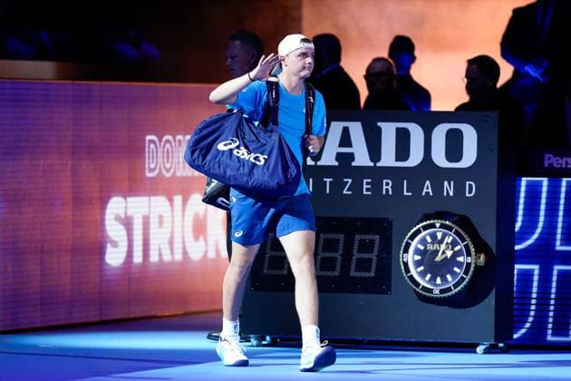 22.10.2024, Basel, St. Jakobshalle, ATP, Tennis Herren Swiss Indoors Basel, Dominic Stricker (SUI) enters the field for the 1 16 Round match Basel St. Jakobshalle Basel Switzerland Copyright: xJustPictures.ch DanielaxPorcellix jp-en-DaPo-20241022-_DP16826