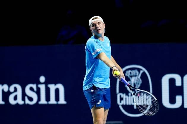 22.10.2024, Basel, St. Jakobshalle, ATP, Tennis Herren Swiss Indoors Basel, Dominic Stricker (SUI) during the 1 16 Round match Basel St. Jakobshalle Basel Switzerland Copyright: xJustPictures.ch DanielaxPorcellix jp-en-DaPo-20241022-_DP16875