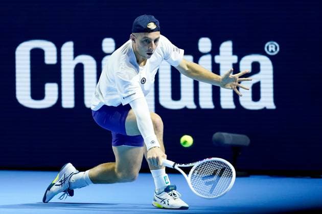 Sport Bilder des Tages 22.10.2024, Basel, St. Jakobshalle, ATP, Tennis Herren Swiss Indoors Basel, Tallon Griekspoor (NED) in action during the 1 16 Round match Basel St. Jakobshalle Basel Switzerland Copyright: xJustPictures.ch DanielaxPorcellix jp-en-DaPo-20241022-_DP16858