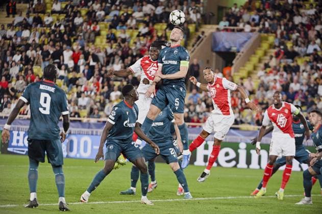 Forward EMBOLO Breel (AS Monaco) and Defender SPAJIC Uros (Red Star Belgrade - Crvena zvezda). AS Monaco vs Red Star Belgrade - Crvena Zvezda - UEFA Champions League in Stade Louis II, MONACO, on October 22, 2024. FOOTBALL: C1 - AS Monaco vs Red Star Belgrade - Crvena zvezda - UEFA Champions League - 10 22 24 FredDides Panoramic 