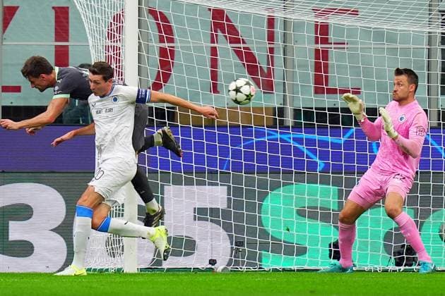 AC Milan s Christian Pulisic scores 1-0 during the Uefa Champions League soccer match between Ac Milan and Club Brugge a at the San Siro Stadium in Milan, north Italy -Tuesday , October 22 , 2024. - Soccer .  Copyright: xSpada LaPressex