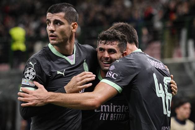 Mg Milano 22 10 2024 - Champions League Milan-Club Brugge foto Matteo Gribaudi Image nella foto: esultanza gol Christian Pulisic 